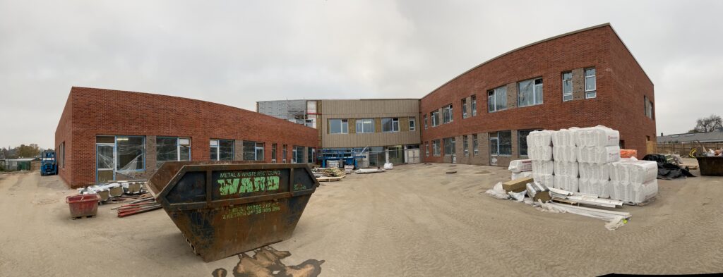 Panoramic of the external areas of construction at Yeoman Park Academy.